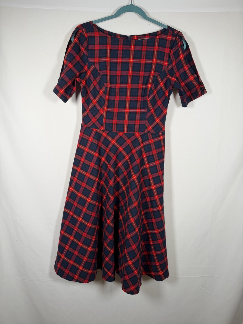 Academia Plaid Red and Blue Fit-and-Flare Dress Pin Up, Retro